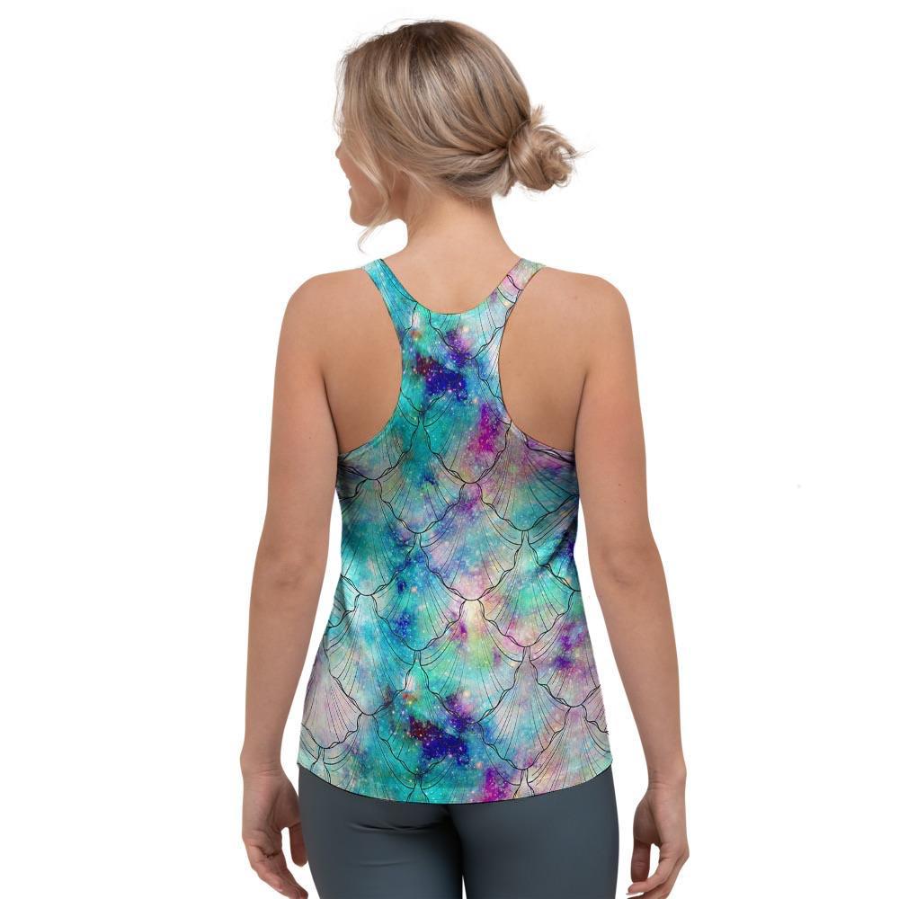 Mermaid Galaxy Print Women's Racerback Tank Top-grizzshop