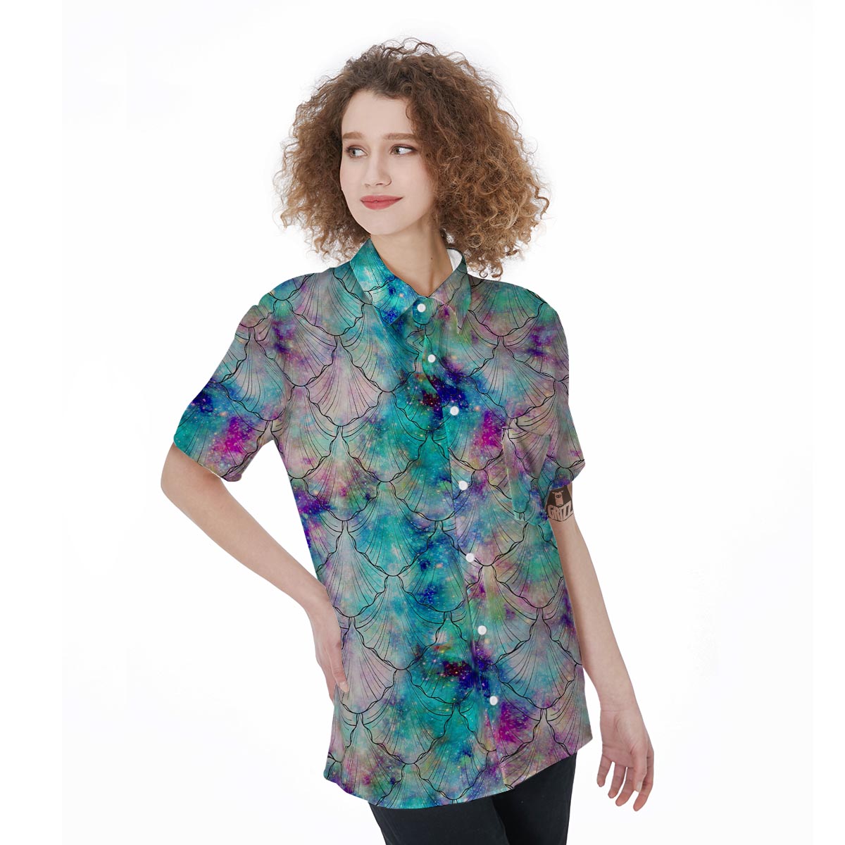 Mermaid Galaxy Print Women's Short Sleeve Shirts-grizzshop