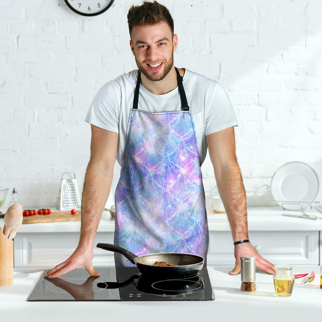 Mermaid Galaxy Space Men's Apron-grizzshop