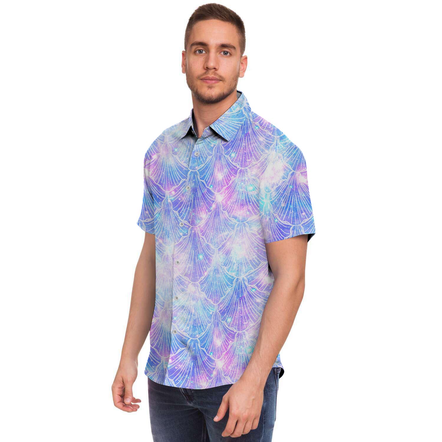 Mermaid Galaxy Space Men's Short Sleeve Shirt-grizzshop