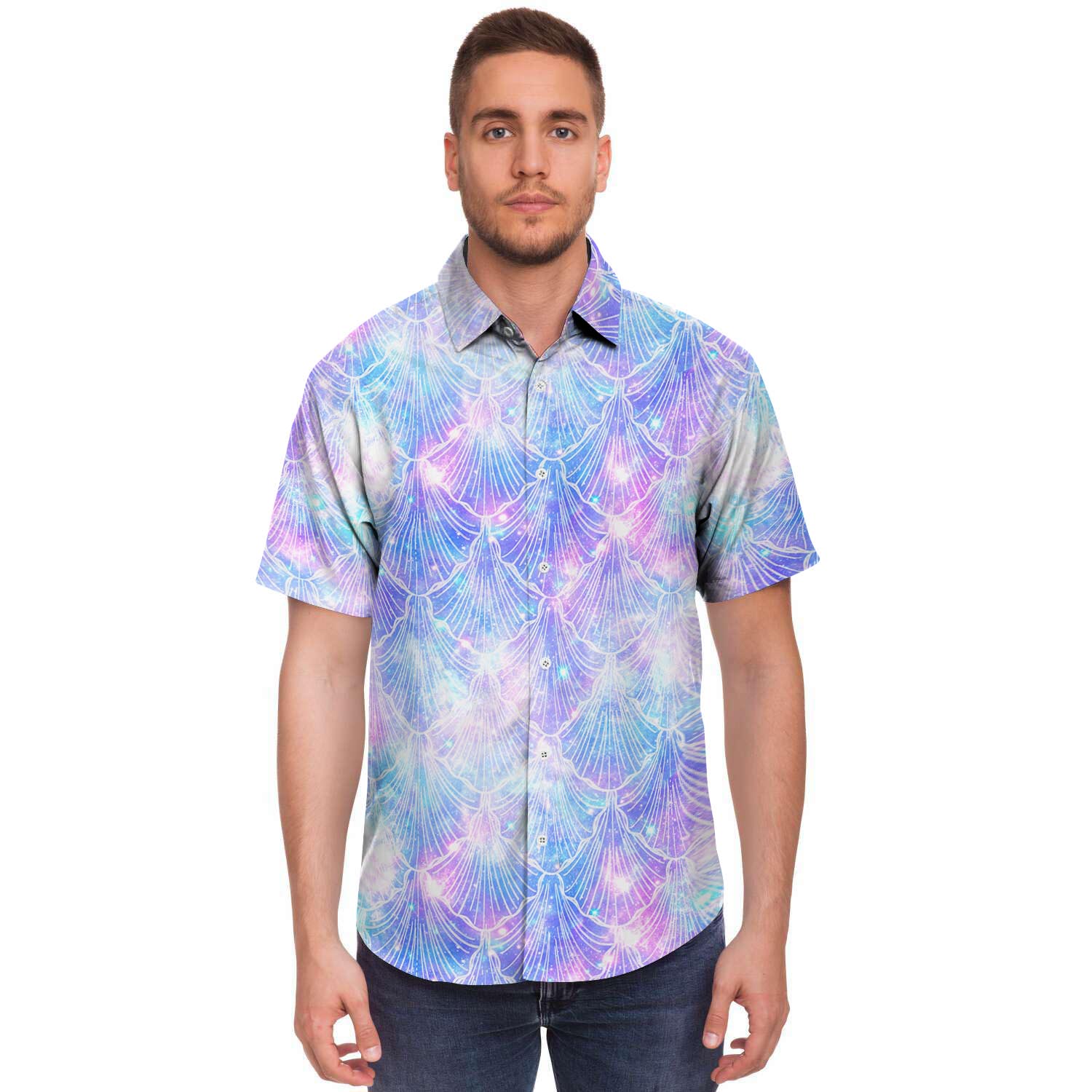 Mermaid Galaxy Space Men's Short Sleeve Shirt-grizzshop
