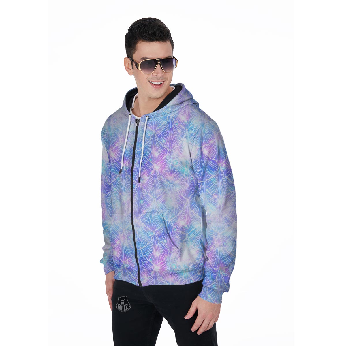 Mermaid Galaxy Space Men's Zip Up Hoodie-grizzshop