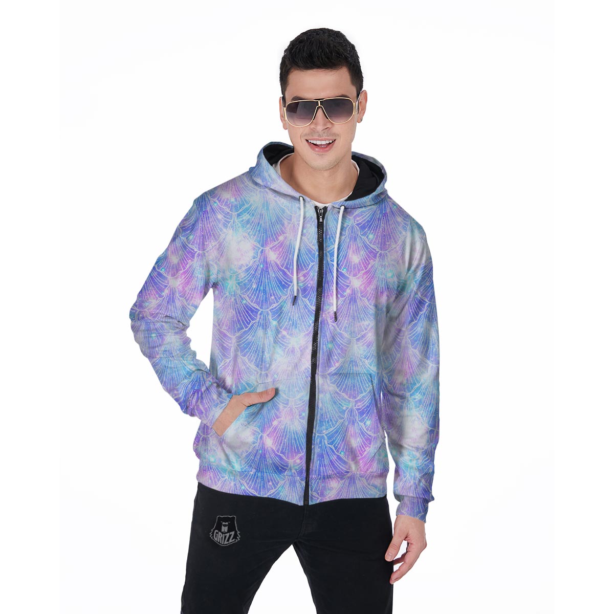 Mermaid Galaxy Space Men's Zip Up Hoodie-grizzshop