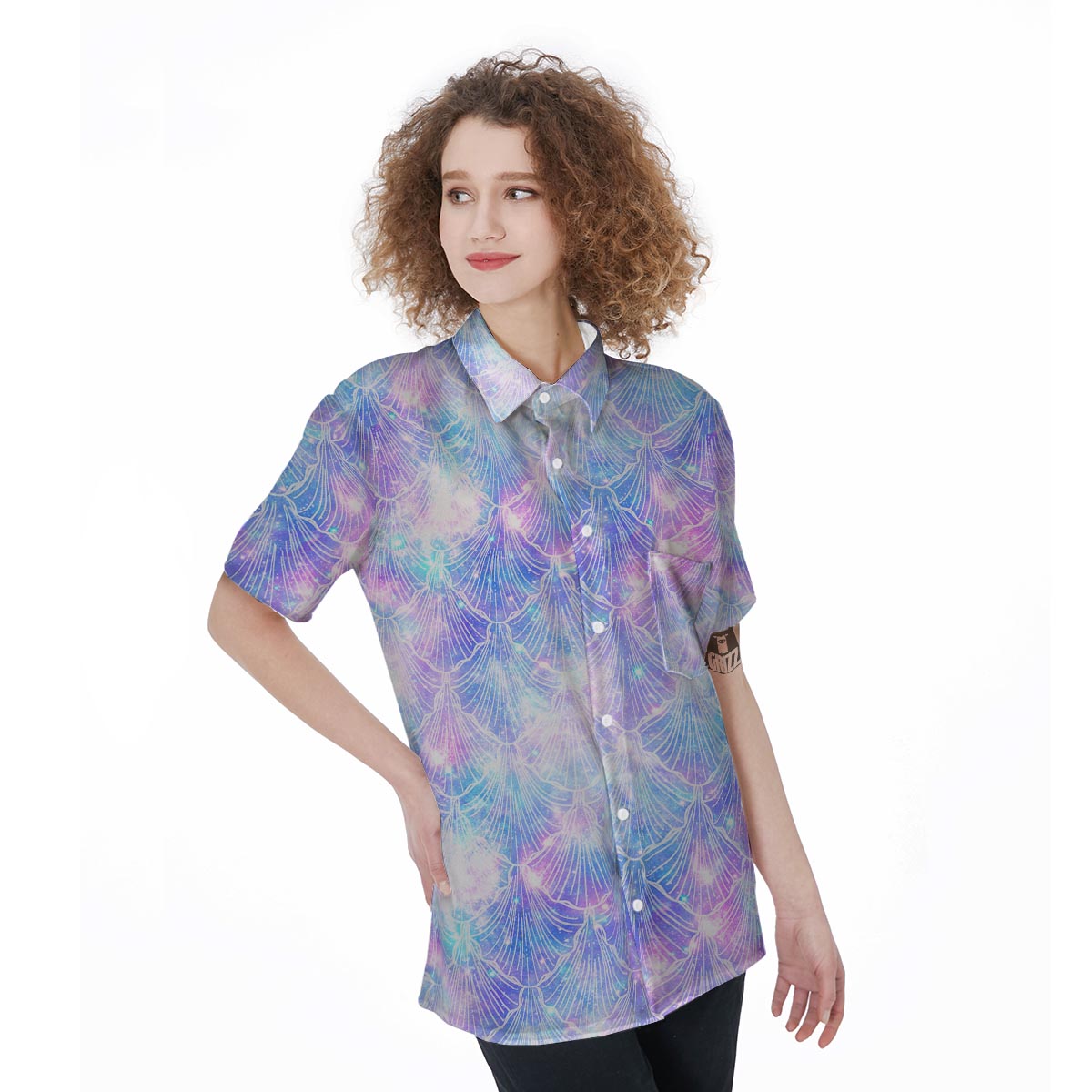 Mermaid Galaxy Space Women's Short Sleeve Shirts-grizzshop