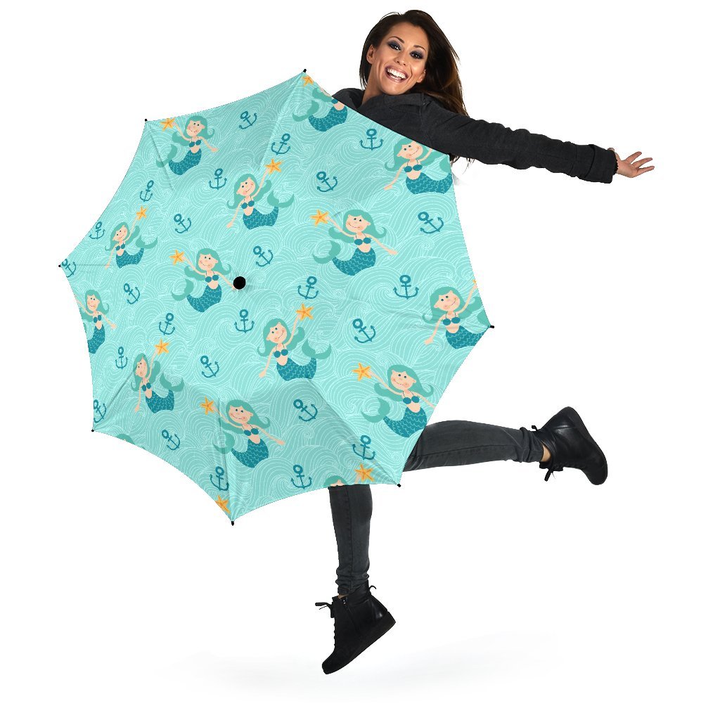 Mermaid Pastel Pattern Print Automatic Foldable Umbrella-grizzshop