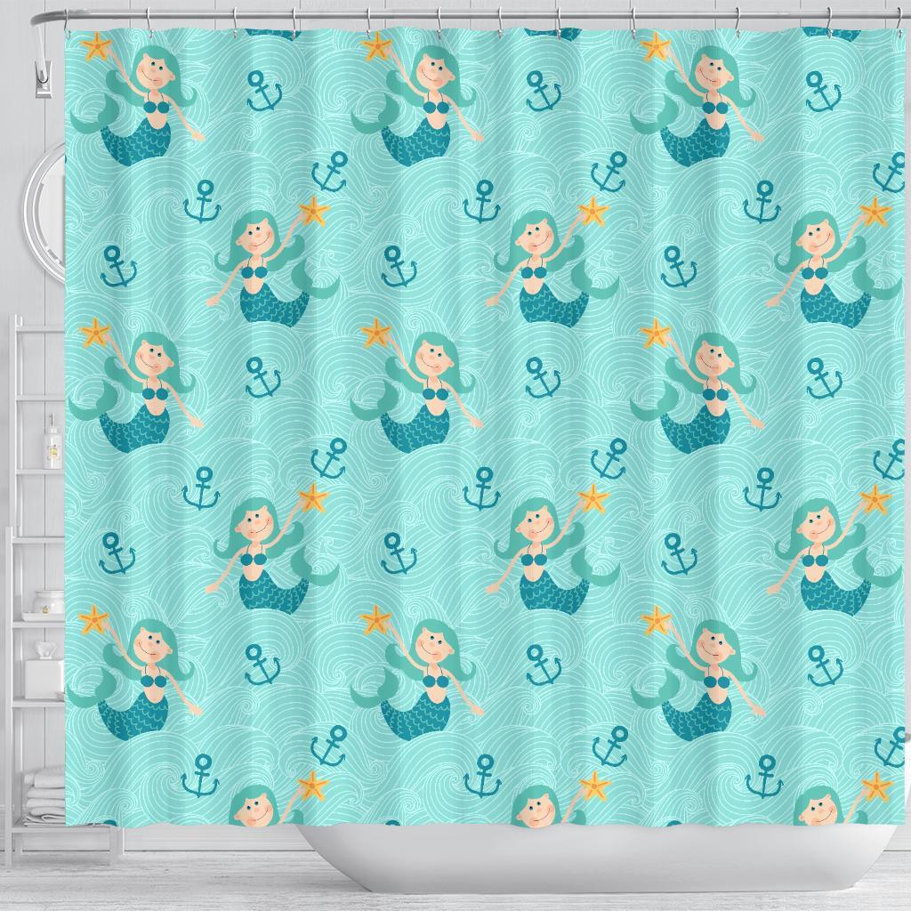 Mermaid Pastel Pattern Print Bathroom Shower Curtain-grizzshop