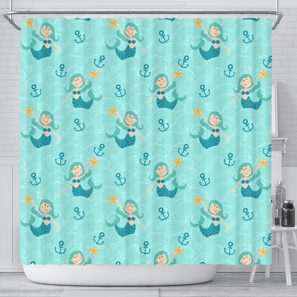 Mermaid Pastel Pattern Print Bathroom Shower Curtain-grizzshop