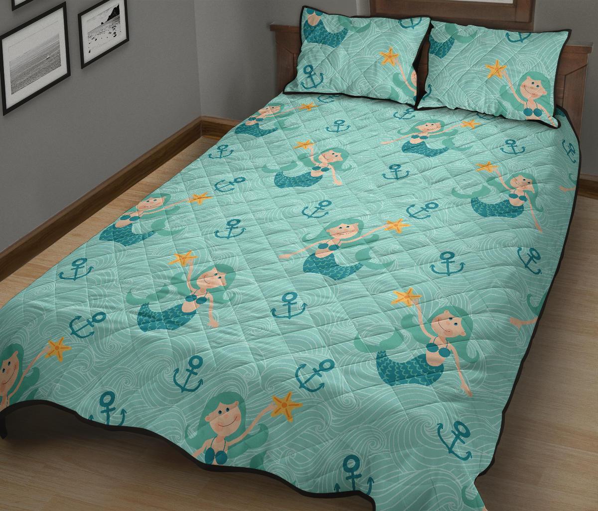 Mermaid Pastel Pattern Print Bed Set Quilt-grizzshop