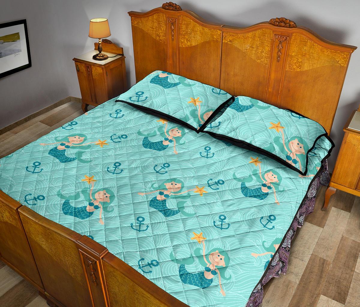 Mermaid Pastel Pattern Print Bed Set Quilt-grizzshop