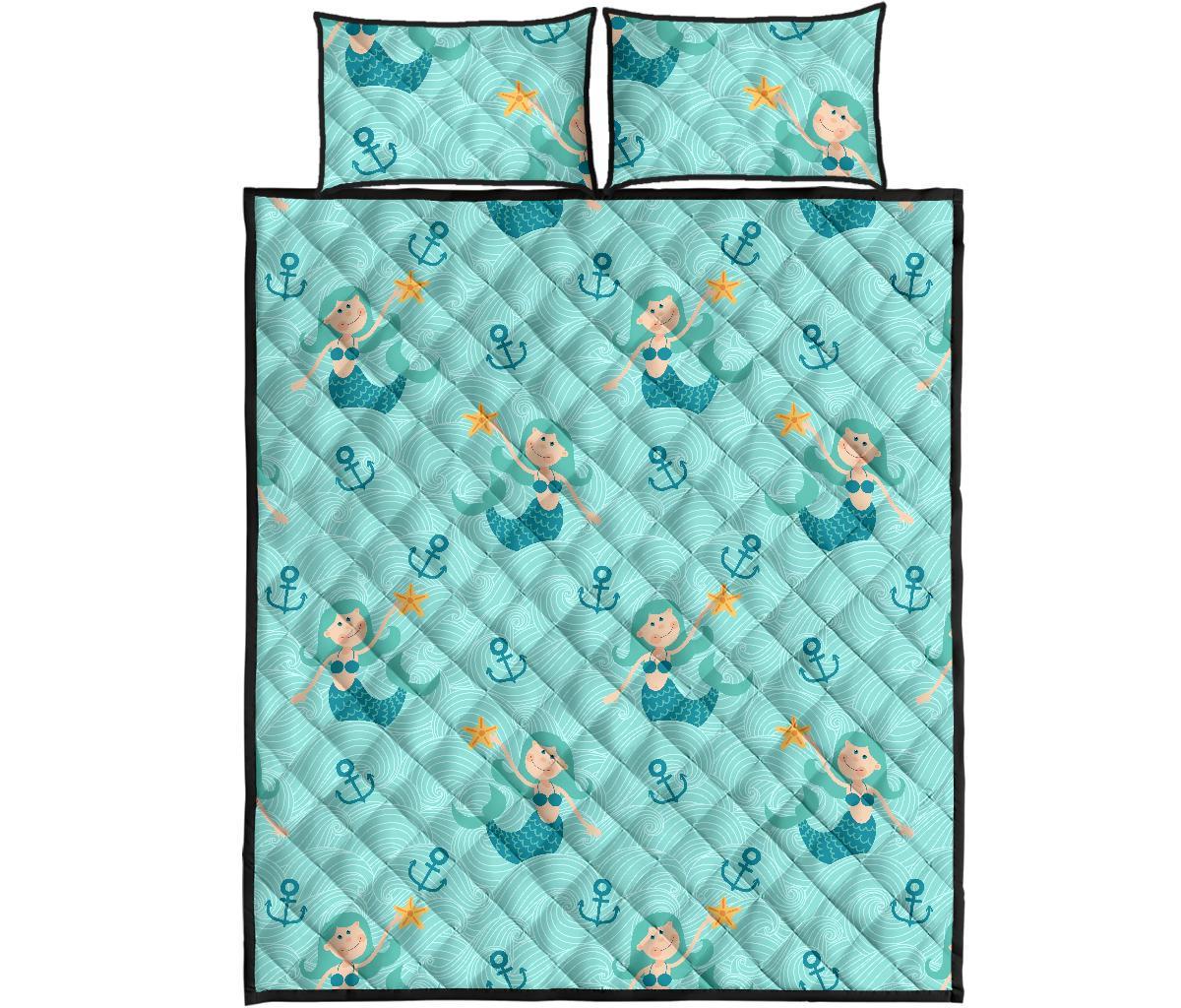 Mermaid Pastel Pattern Print Bed Set Quilt-grizzshop