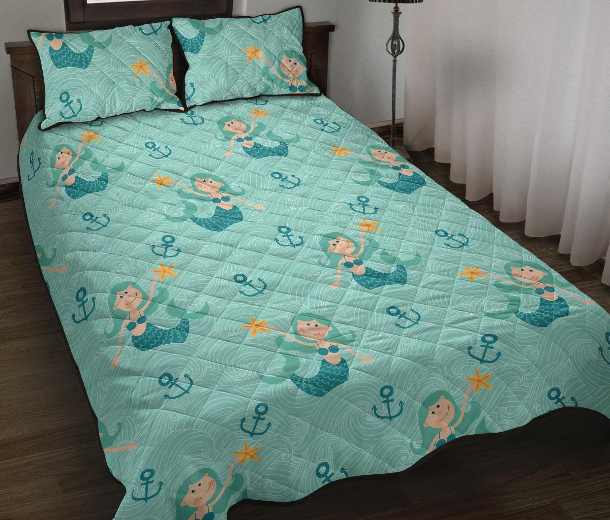 Mermaid Pastel Pattern Print Bed Set Quilt-grizzshop