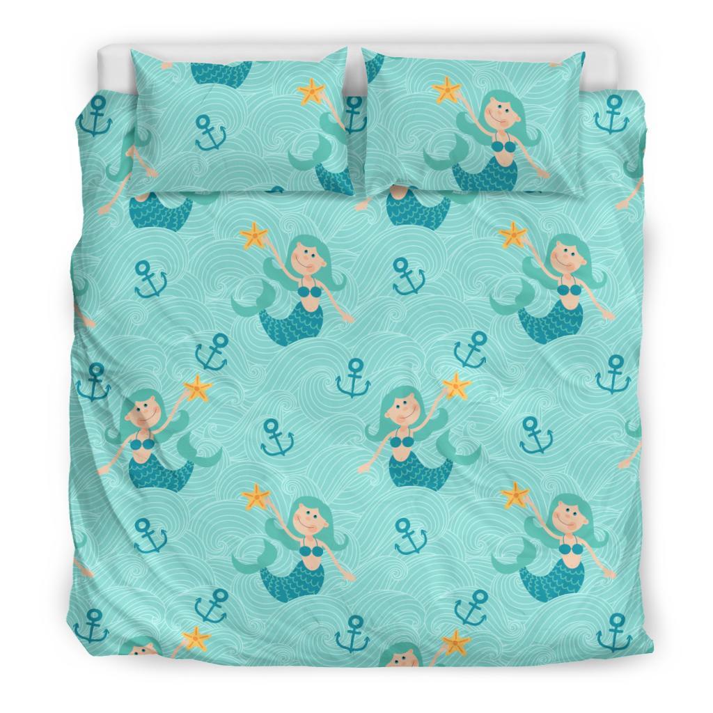 Mermaid Pastel Pattern Print Duvet Cover Bedding Set-grizzshop