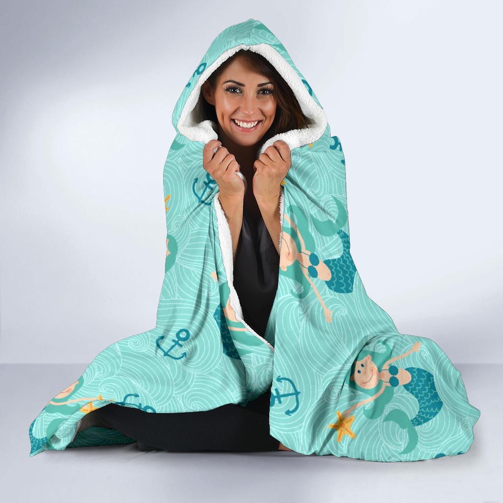 Mermaid Pastel Pattern Print Hooded Blanket-grizzshop