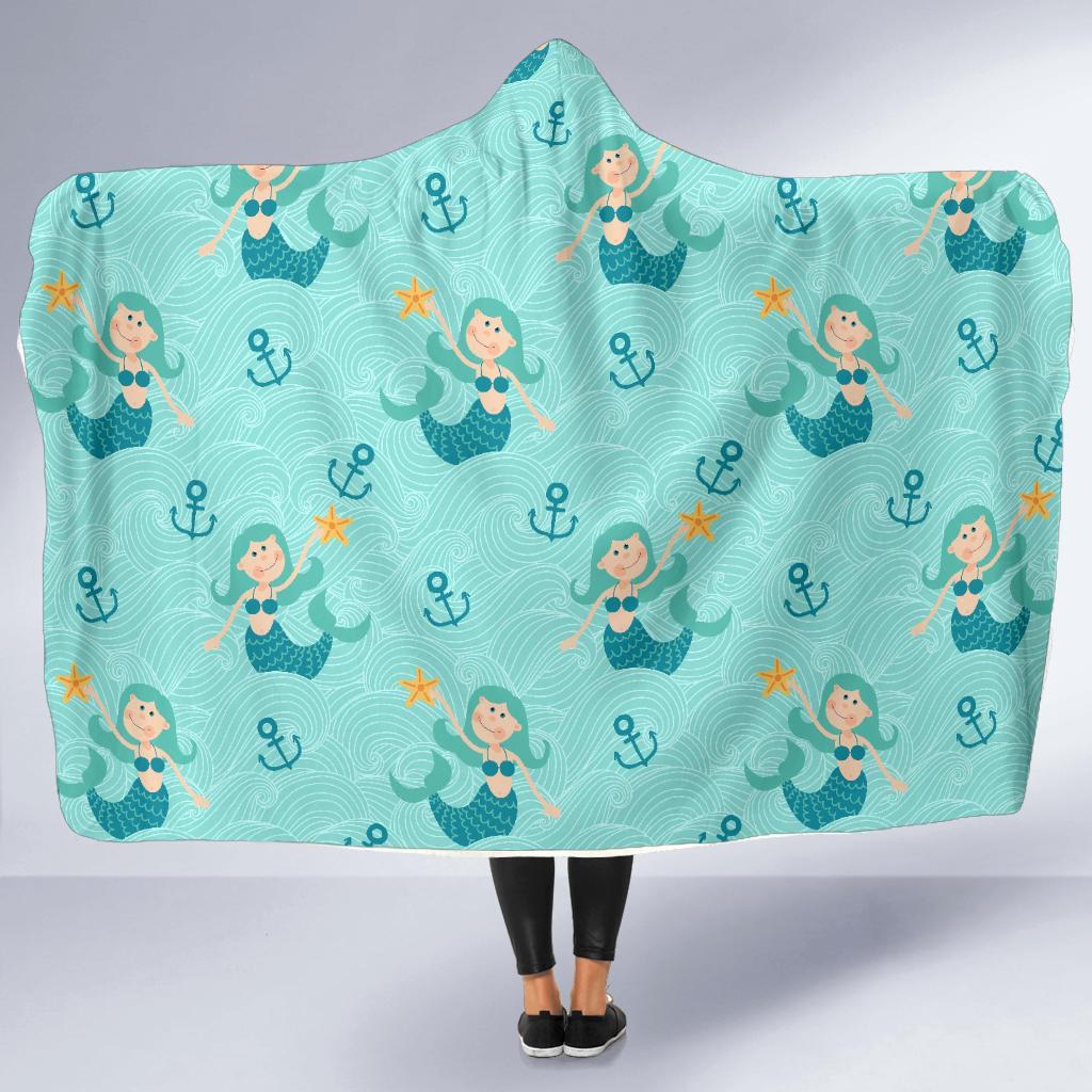 Mermaid Pastel Pattern Print Hooded Blanket-grizzshop