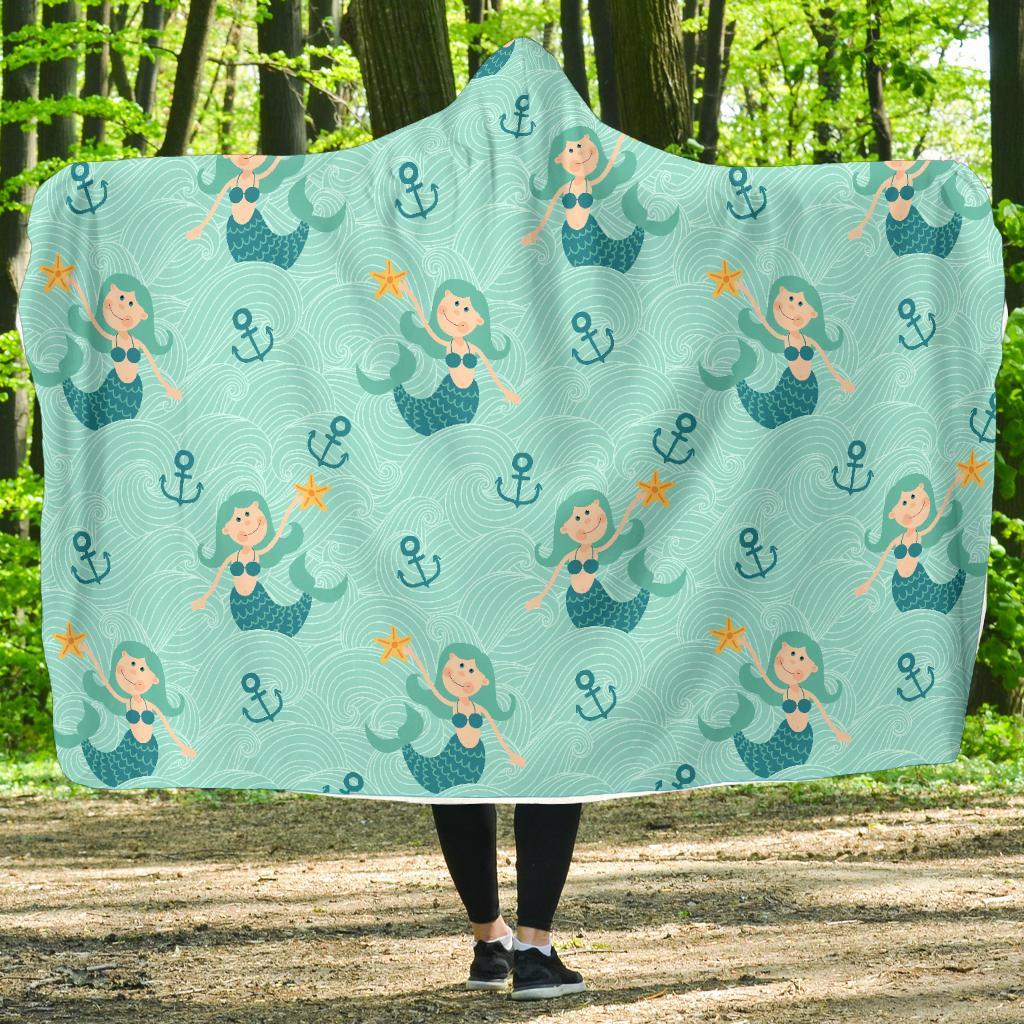 Mermaid Pastel Pattern Print Hooded Blanket-grizzshop