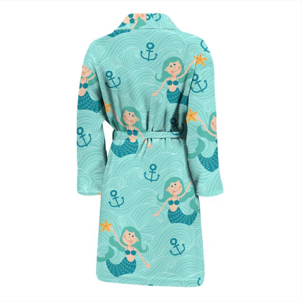 Mermaid Pastel Pattern Print Men Long Robe-grizzshop