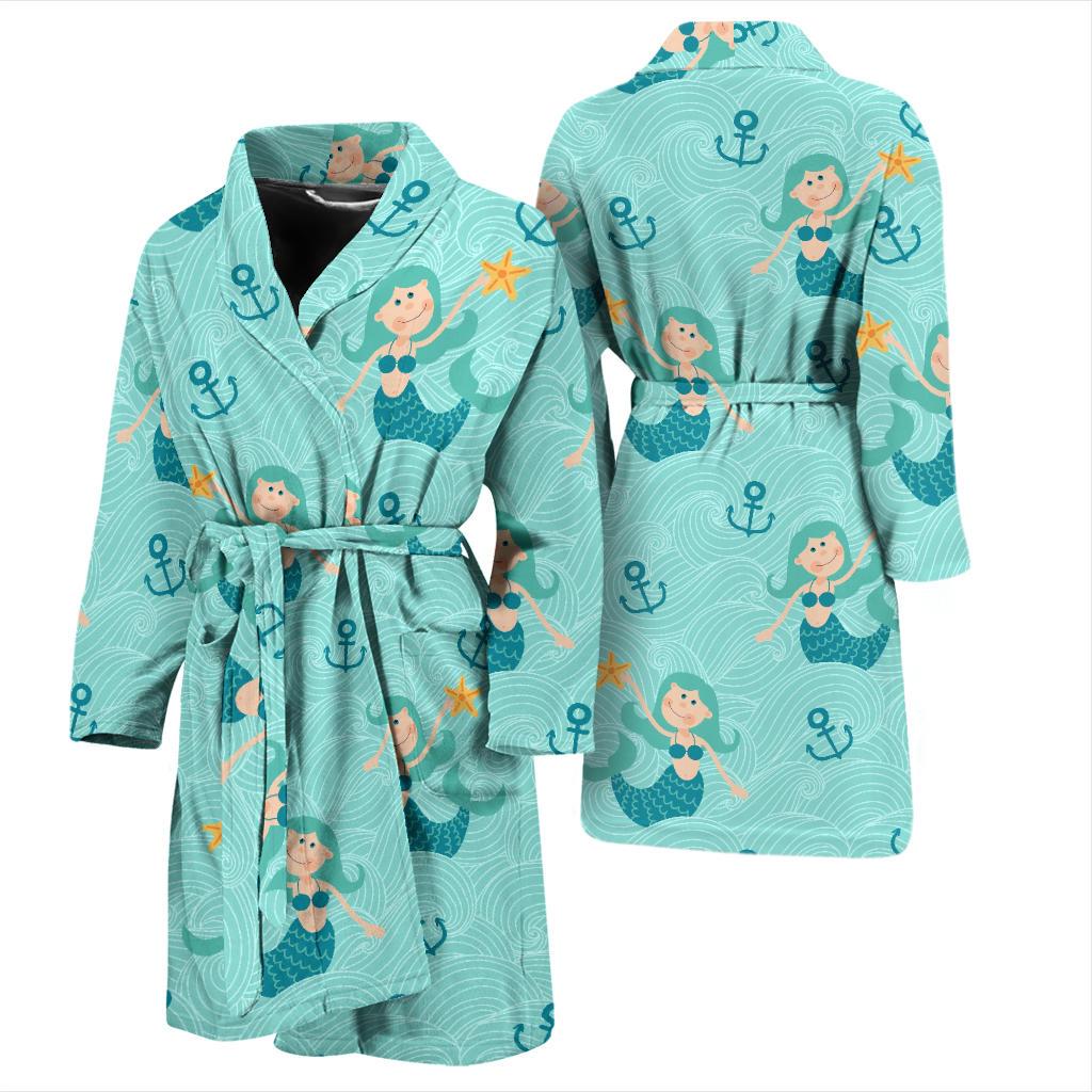 Mermaid Pastel Pattern Print Men Long Robe-grizzshop