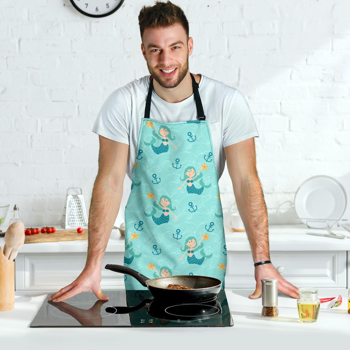 Mermaid Pastel Pattern Print Men's Apron-grizzshop
