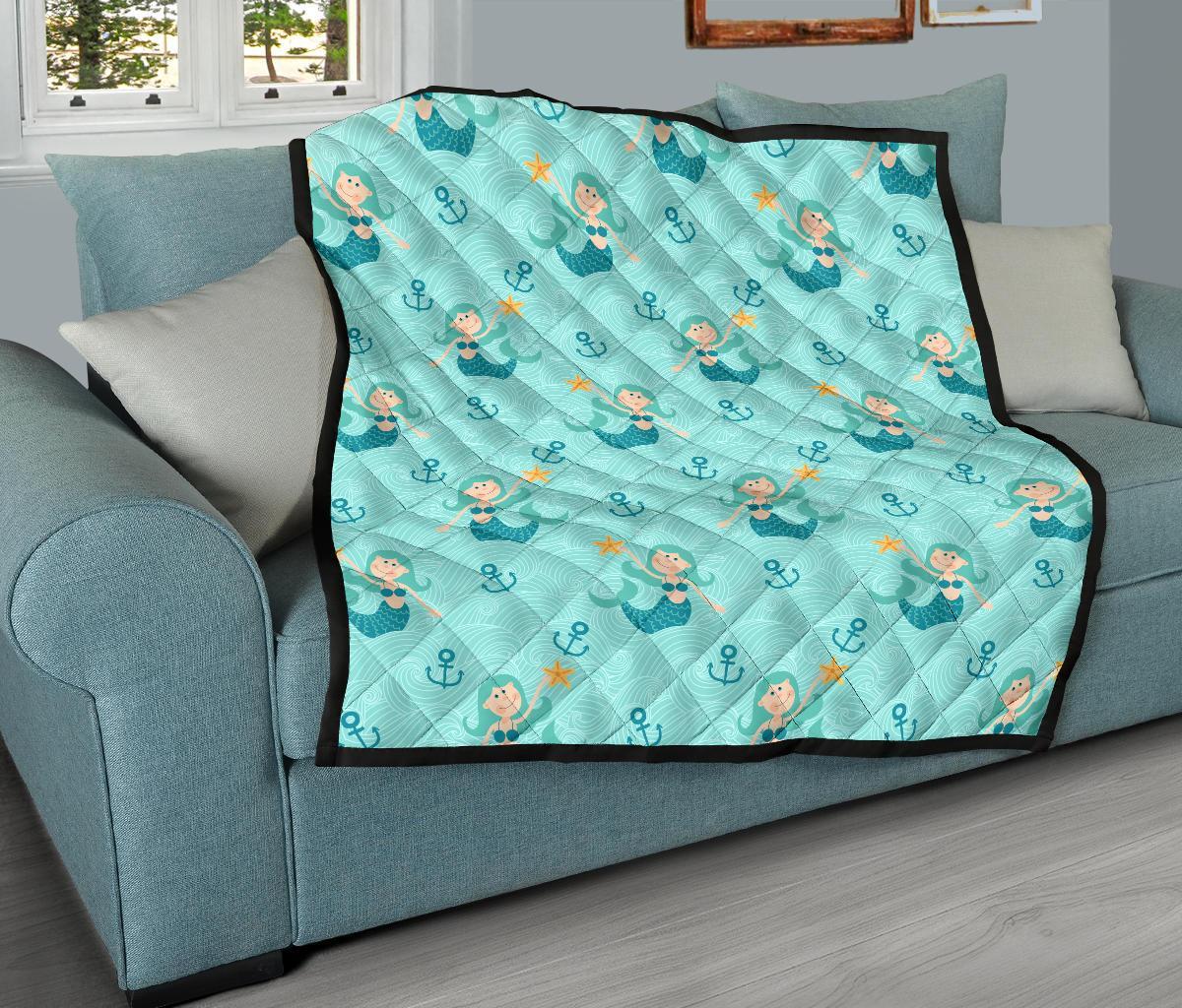 Mermaid Pastel Pattern Print Quilt-grizzshop