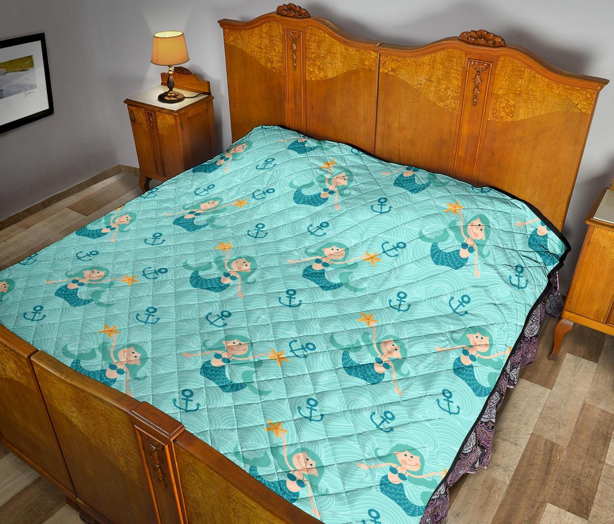 Mermaid Pastel Pattern Print Quilt-grizzshop