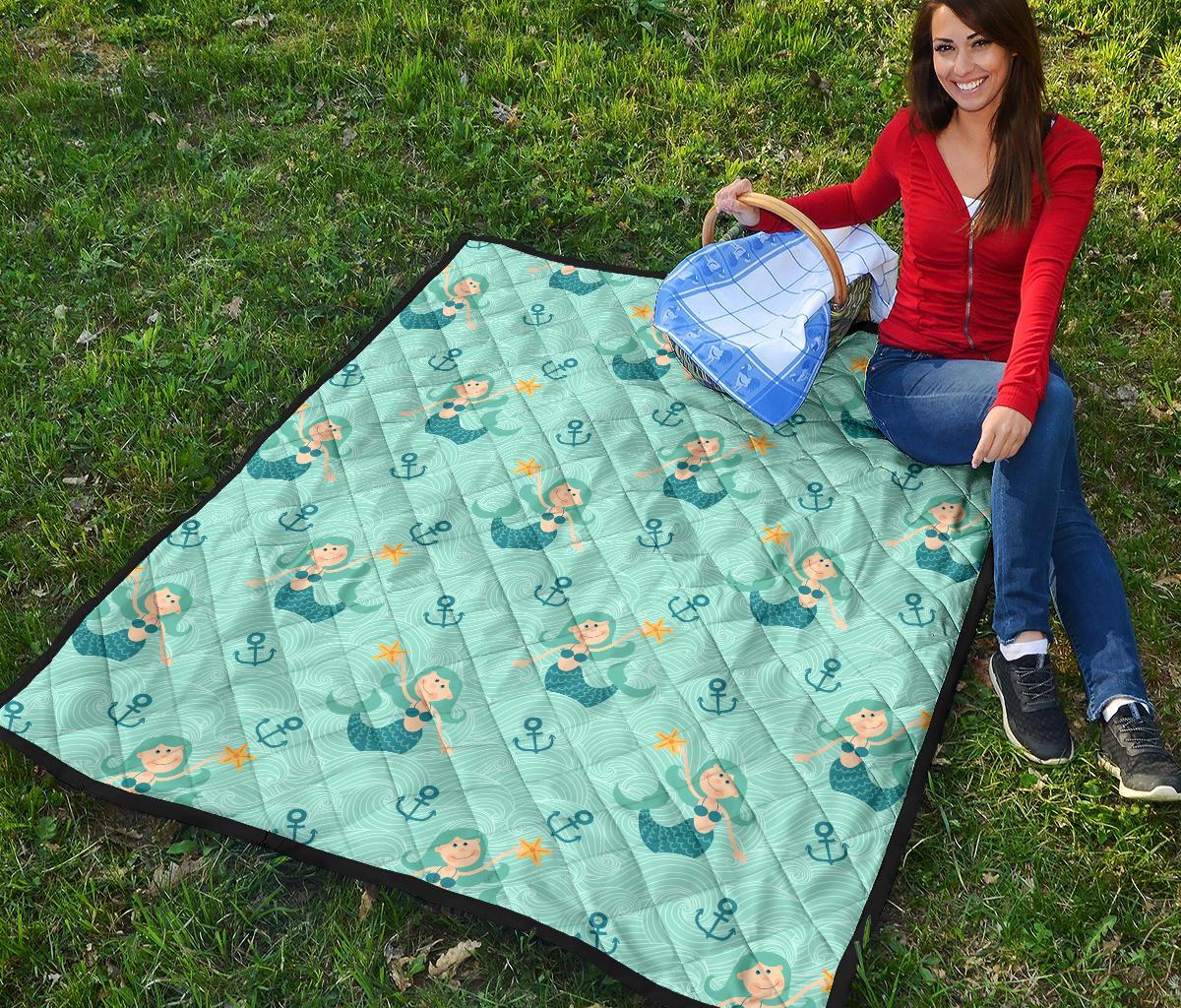 Mermaid Pastel Pattern Print Quilt-grizzshop