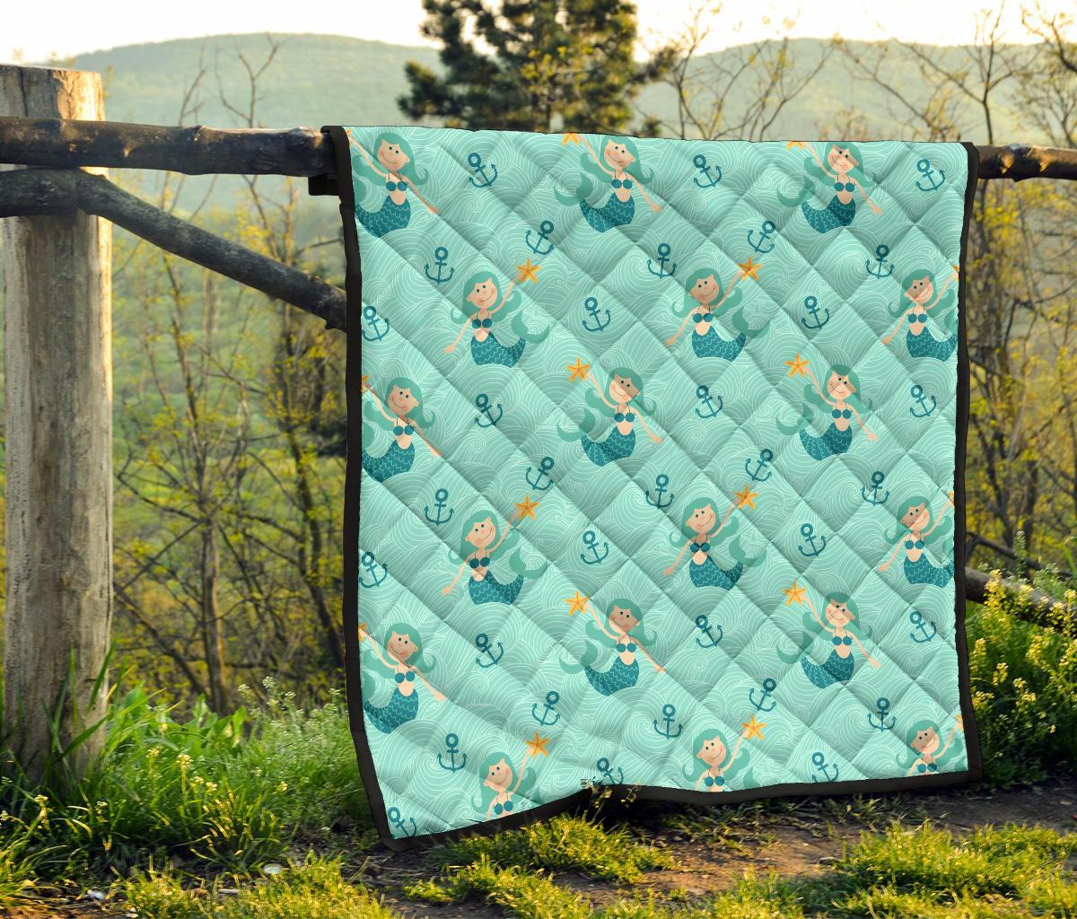 Mermaid Pastel Pattern Print Quilt-grizzshop