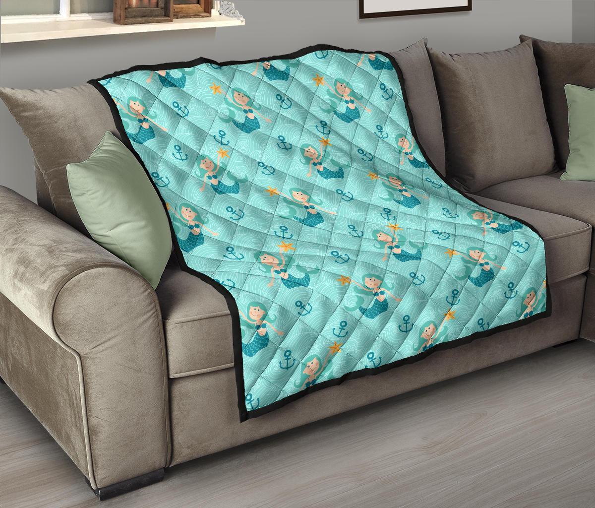 Mermaid Pastel Pattern Print Quilt-grizzshop