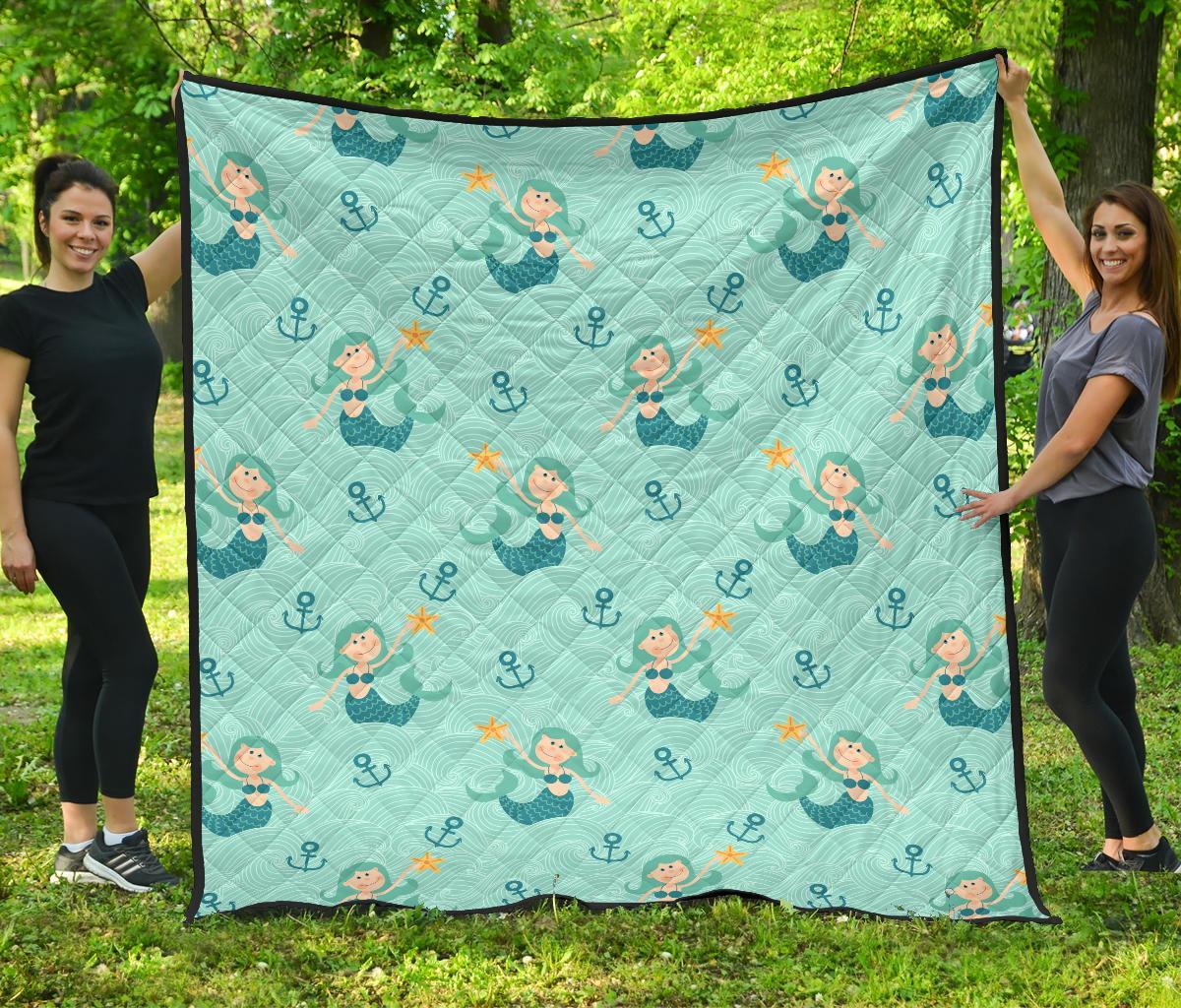 Mermaid Pastel Pattern Print Quilt-grizzshop