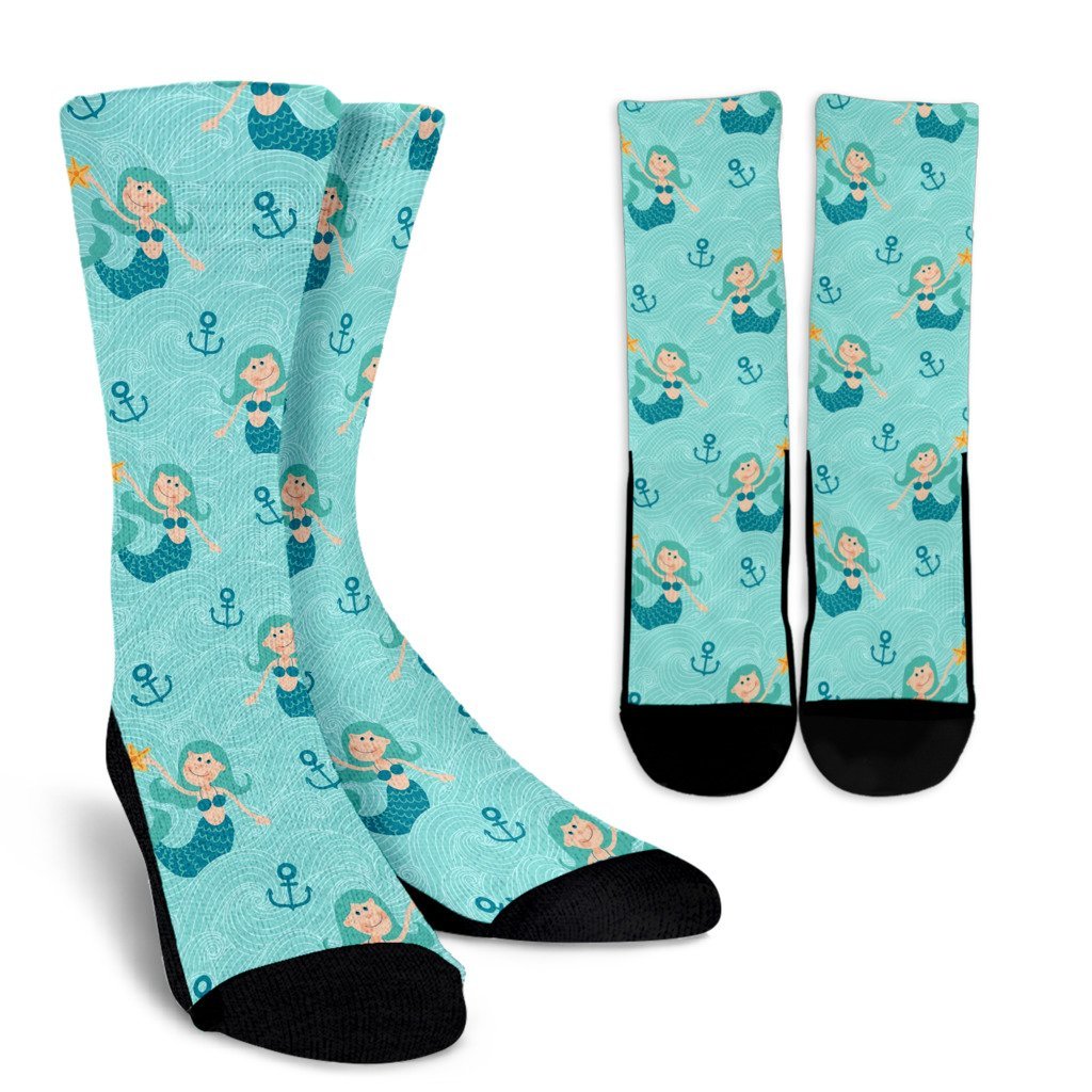 Mermaid Pastel Pattern Print Unisex Crew Socks-grizzshop