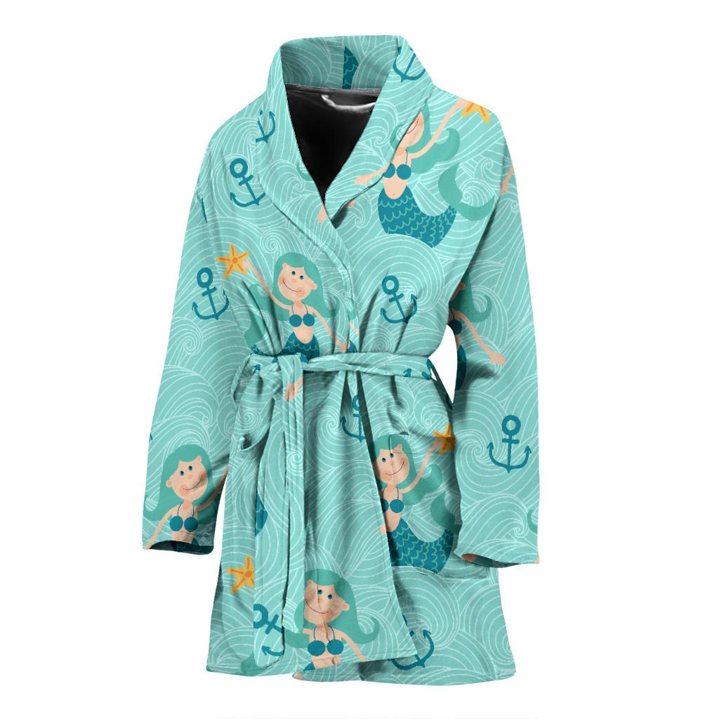 Mermaid Pastel Pattern Print Women Long Robe-grizzshop