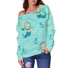 Mermaid Pastel Pattern Print Women Off Shoulder Sweatshirt-grizzshop