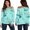 Mermaid Pastel Pattern Print Women Off Shoulder Sweatshirt-grizzshop