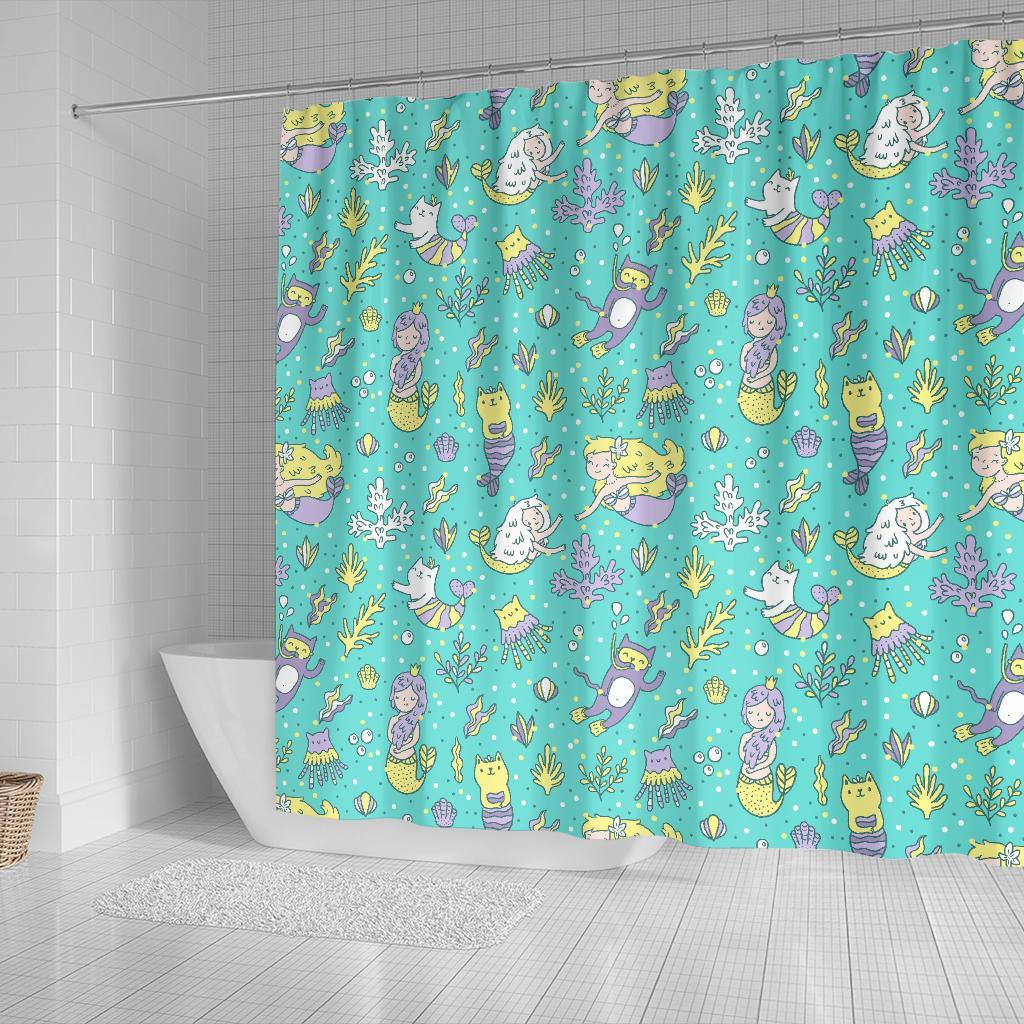 Mermaid Pattern Print Bathroom Shower Curtain-grizzshop