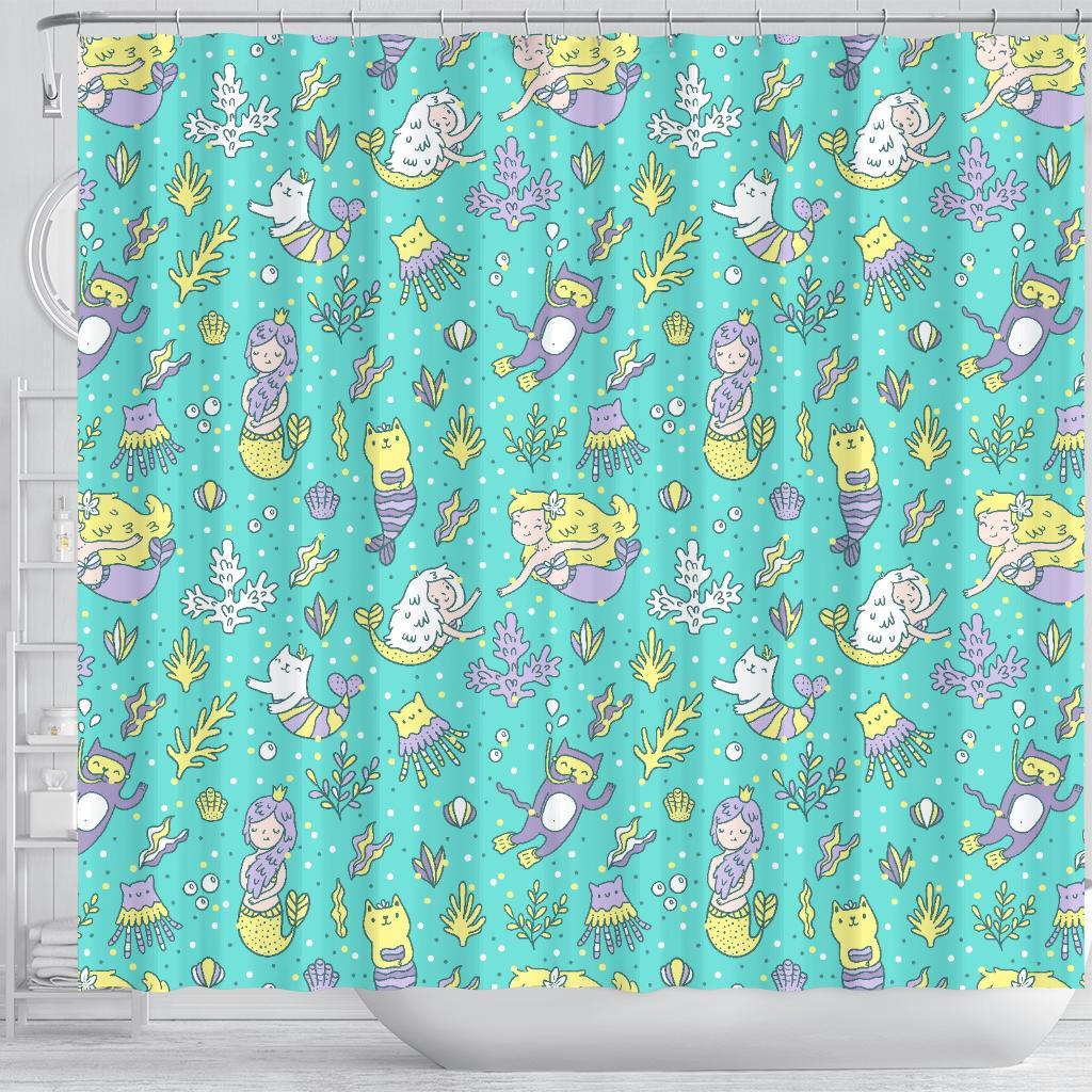 Mermaid Pattern Print Bathroom Shower Curtain-grizzshop