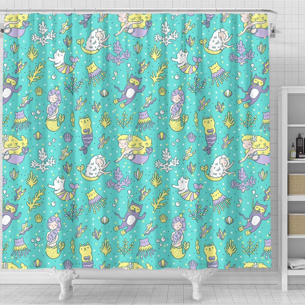 Mermaid Pattern Print Bathroom Shower Curtain-grizzshop