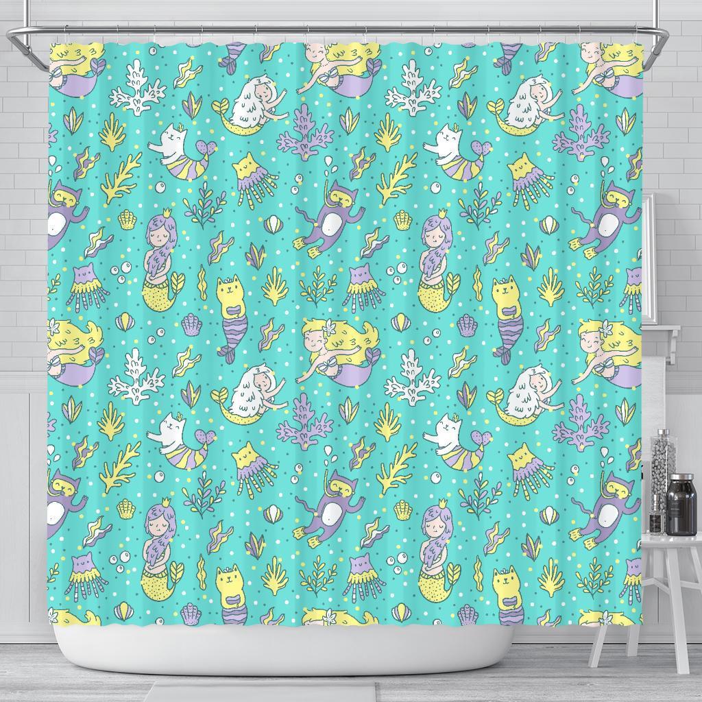 Mermaid Pattern Print Bathroom Shower Curtain-grizzshop