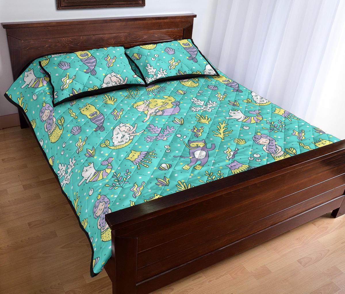 Mermaid Pattern Print Bed Set Quilt-grizzshop