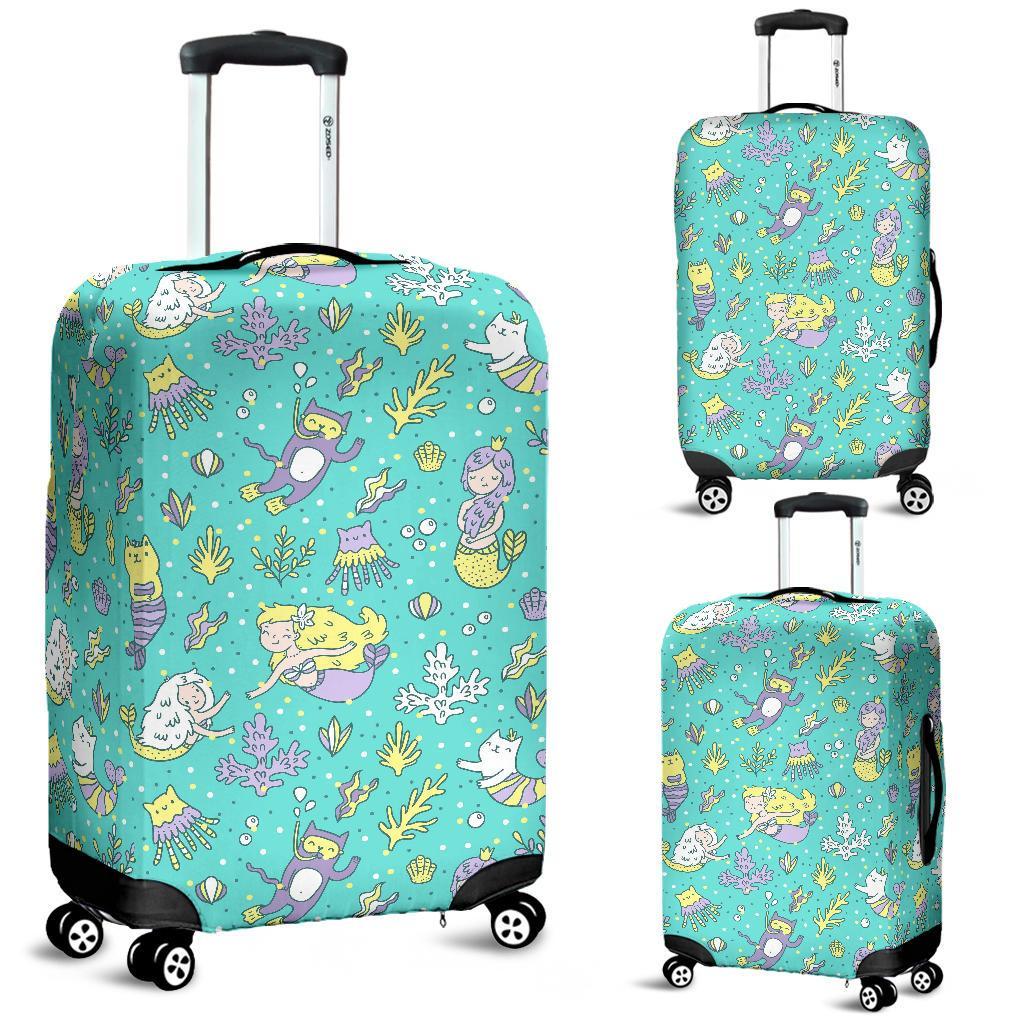 Mermaid Pattern Print Luggage Cover Protector-grizzshop