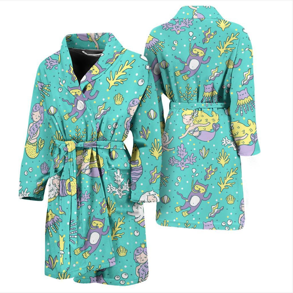 Mermaid Pattern Print Men Long Robe-grizzshop