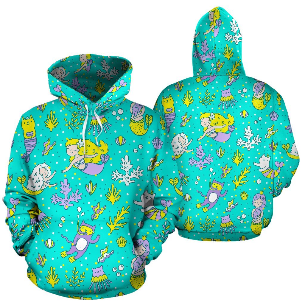 Mermaid Pattern Print Men Women Pullover Hoodie-grizzshop