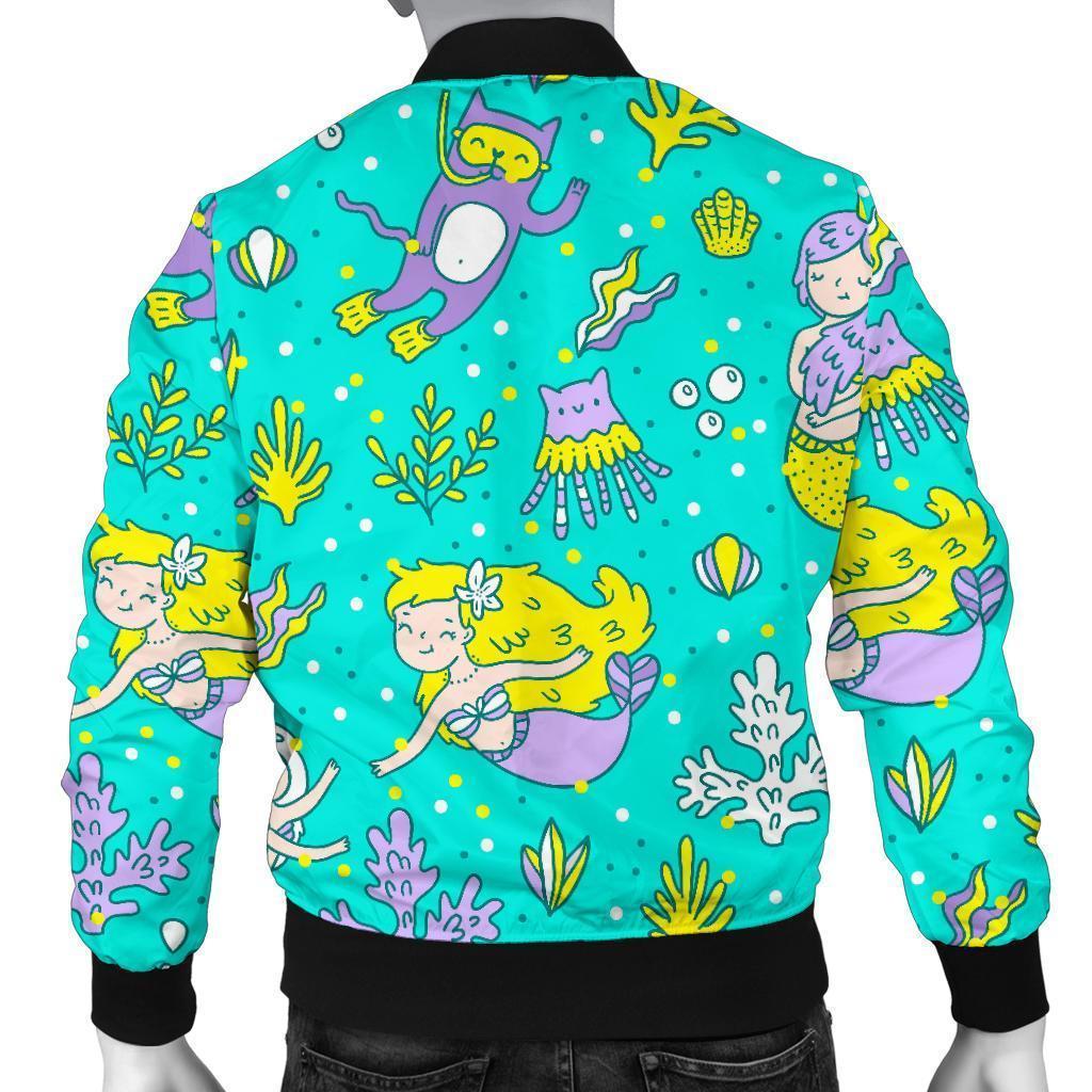 Mermaid Pattern Print Men's Bomber Jacket-grizzshop