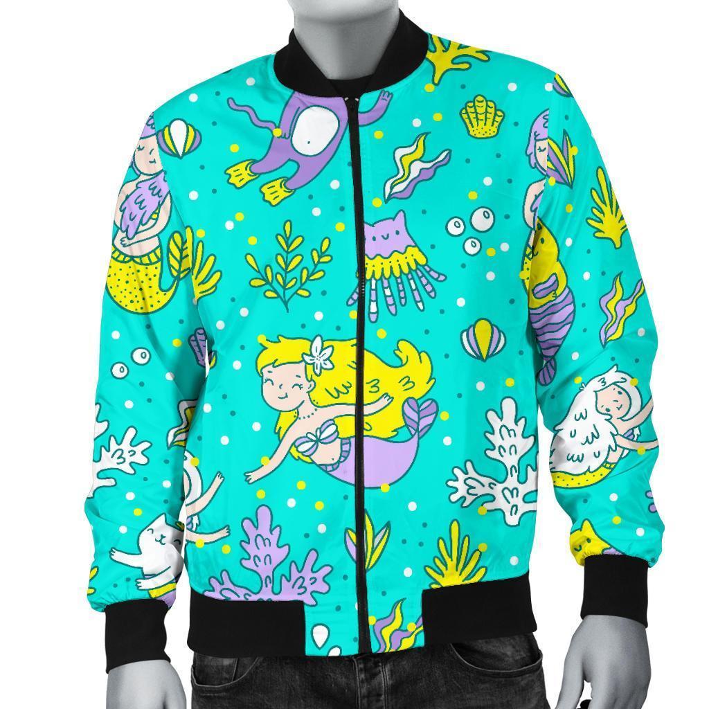 Mermaid Pattern Print Men's Bomber Jacket-grizzshop