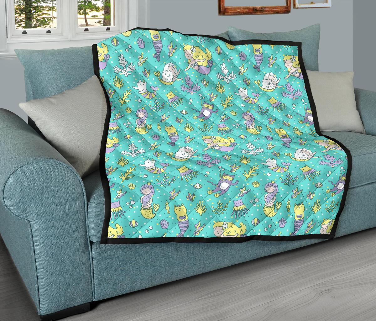 Mermaid Pattern Print Quilt-grizzshop
