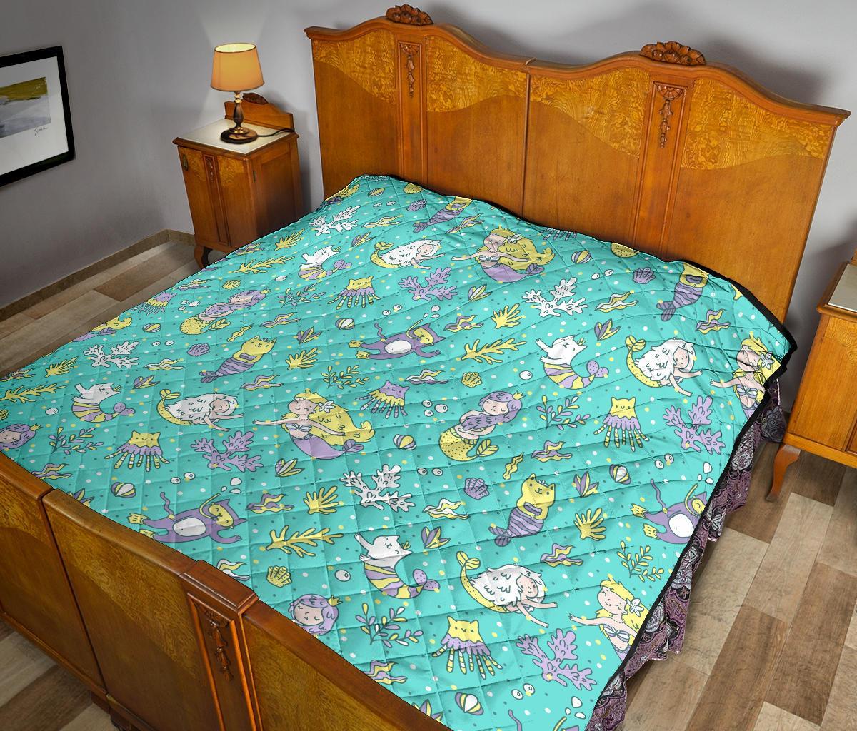 Mermaid Pattern Print Quilt-grizzshop