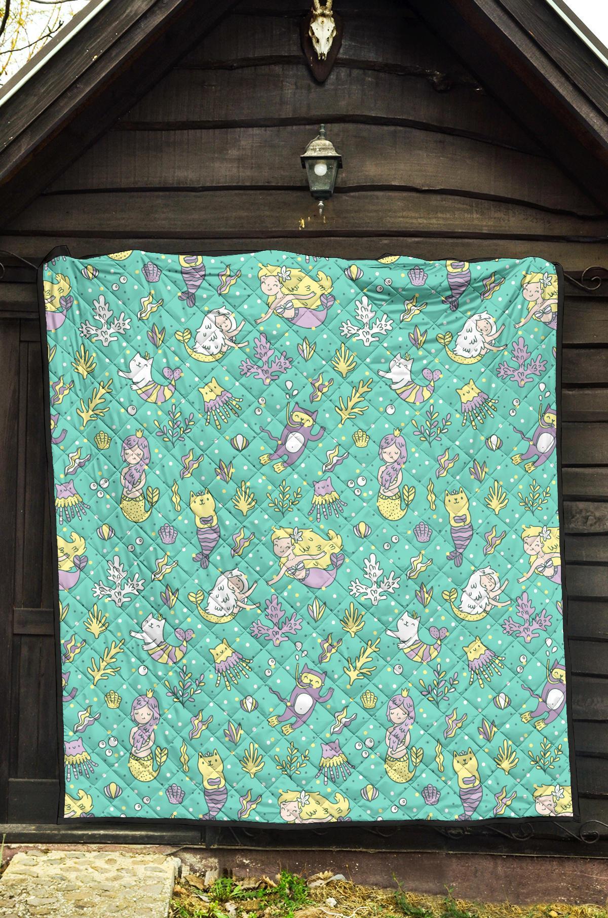 Mermaid Pattern Print Quilt-grizzshop