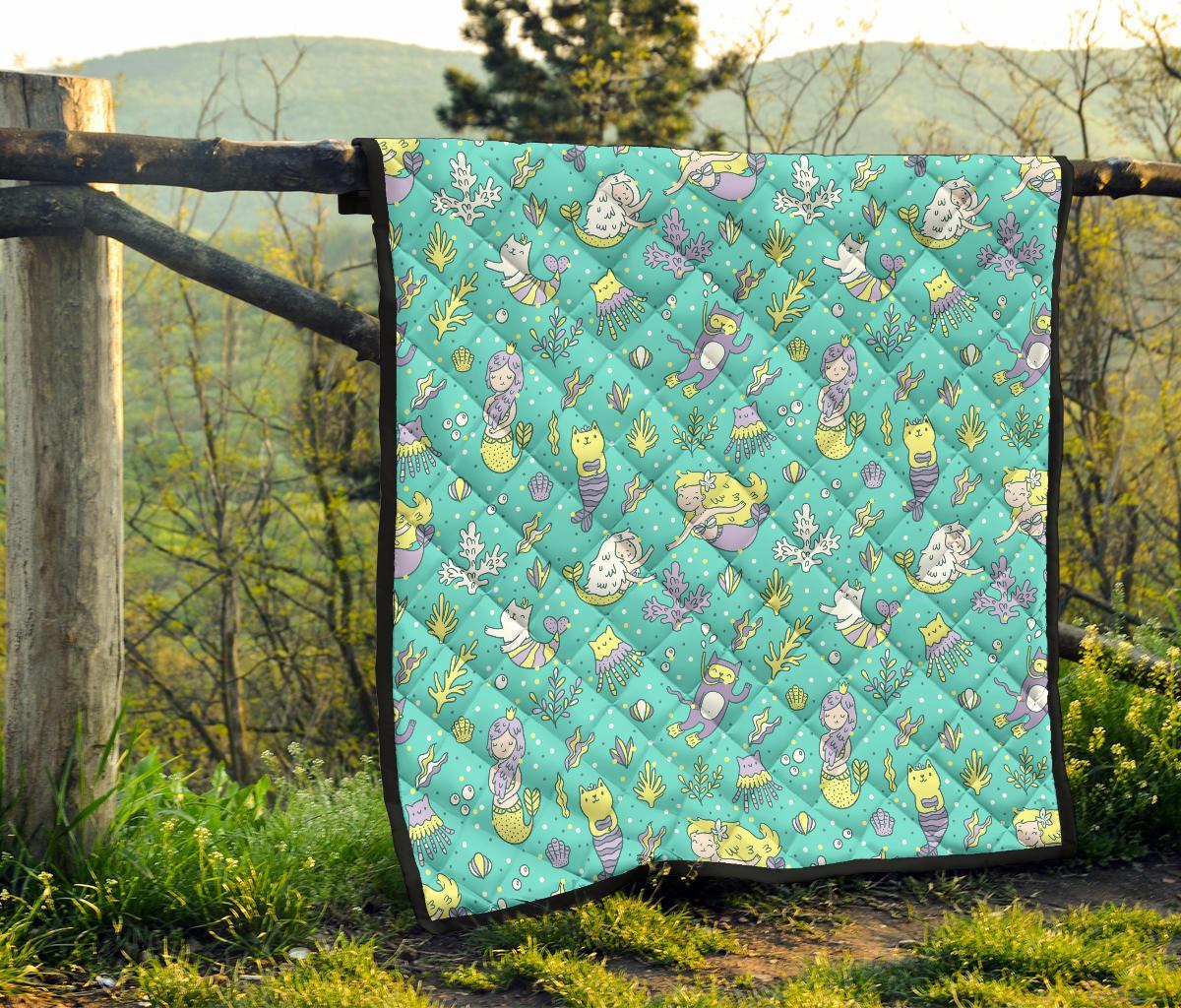 Mermaid Pattern Print Quilt-grizzshop