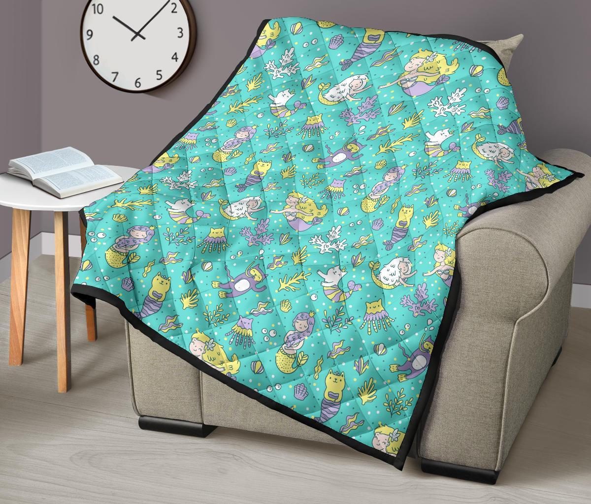 Mermaid Pattern Print Quilt-grizzshop