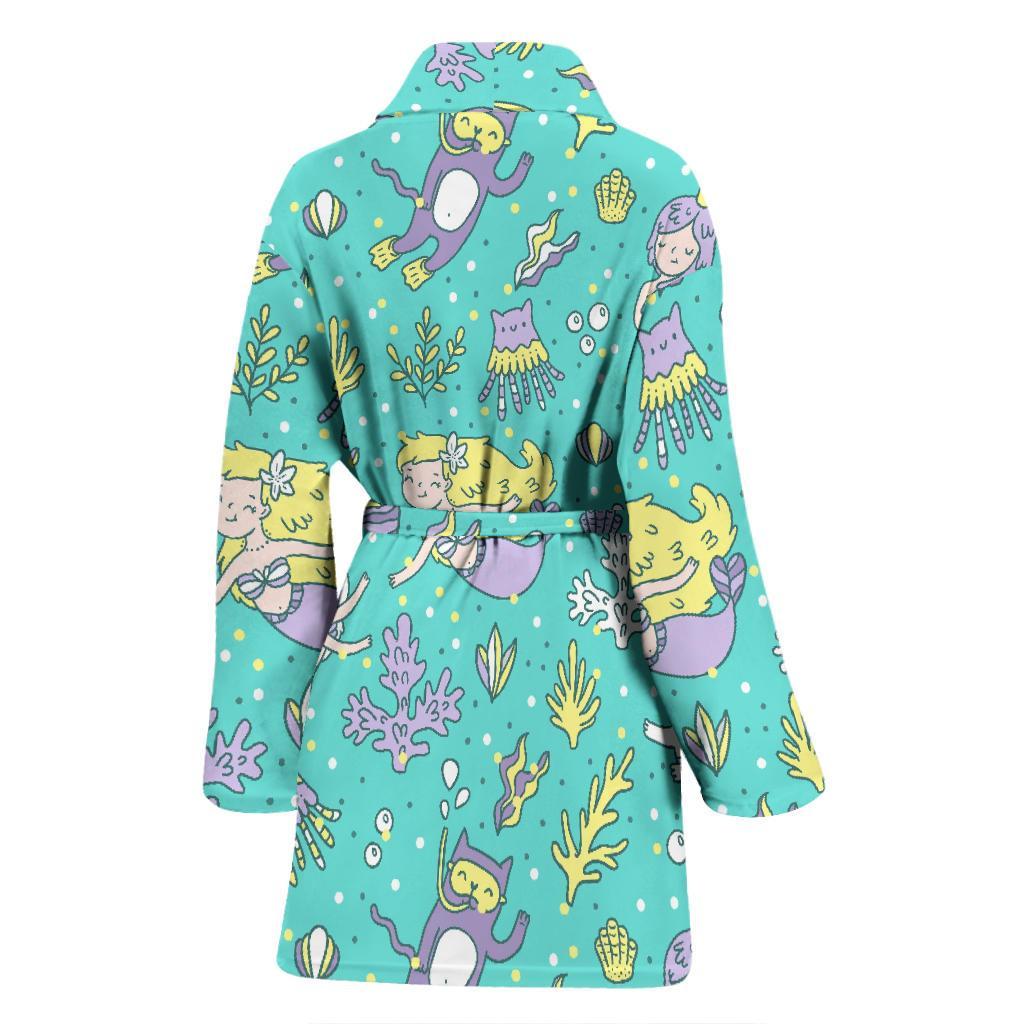 Mermaid Pattern Print Women Long Robe-grizzshop