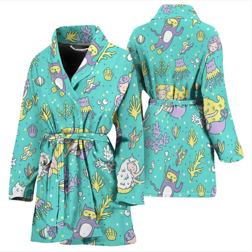 Mermaid Pattern Print Women Long Robe-grizzshop