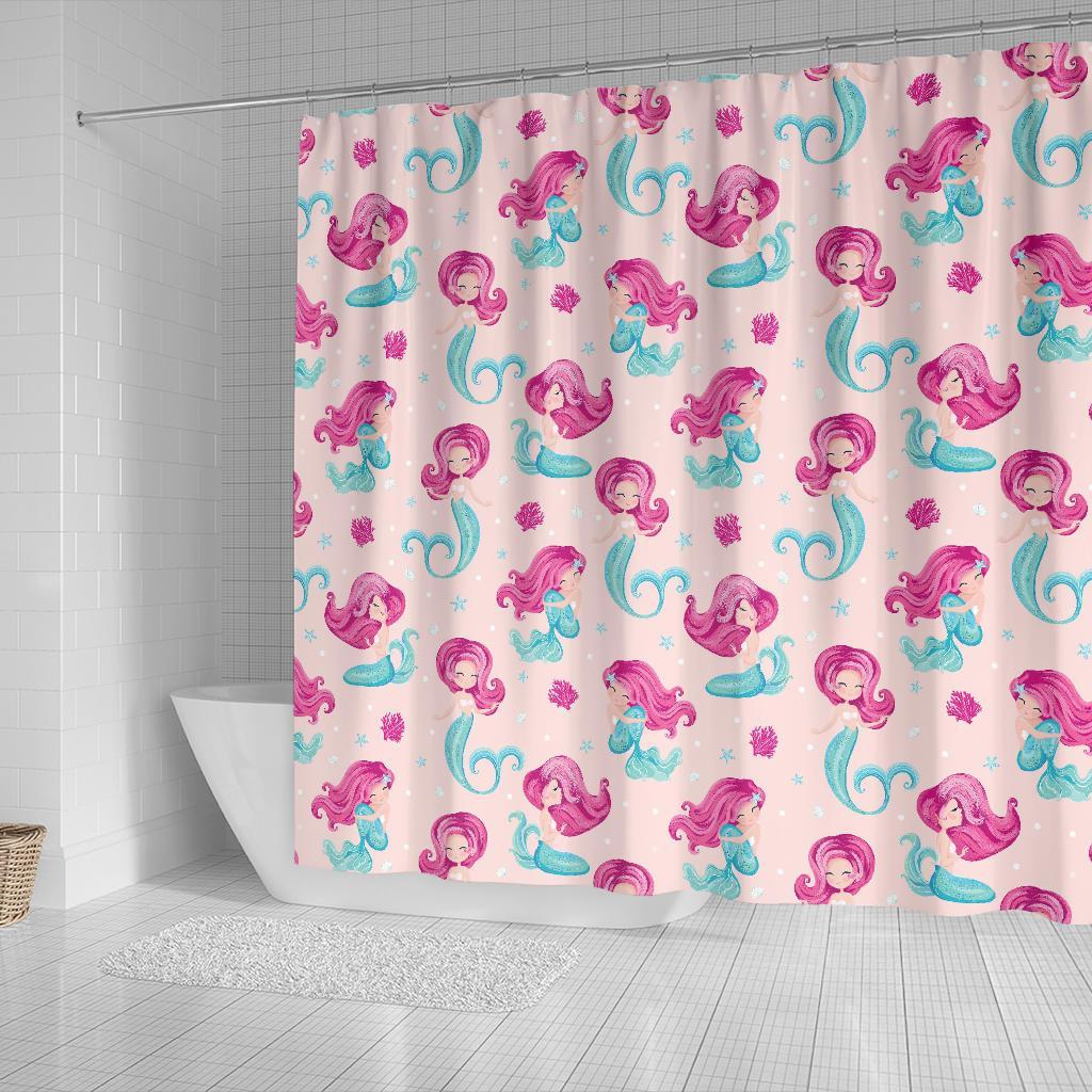 Mermaid Pink Pattern Print Bathroom Shower Curtain-grizzshop